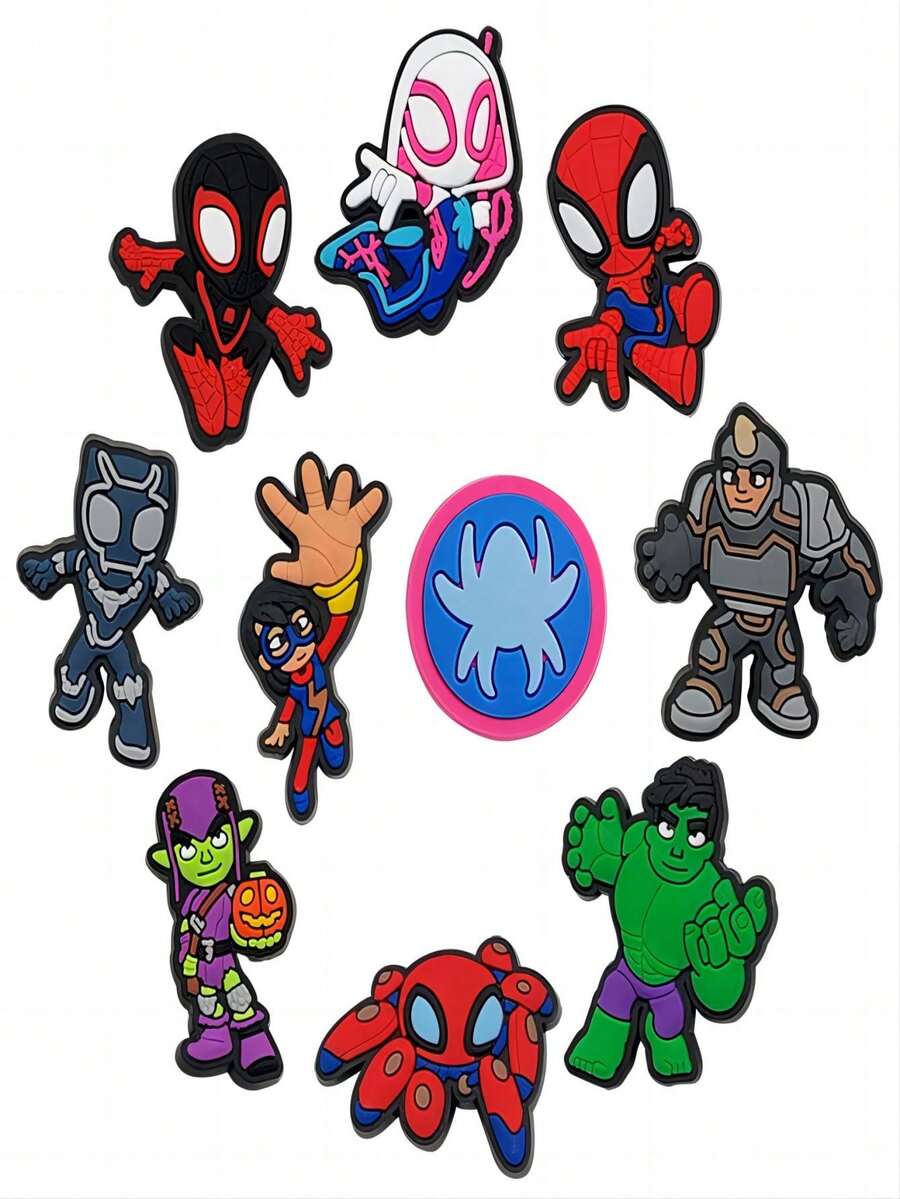 Marvel Set da 10 pezzi Accessori alla moda a forma di ragno carino per scarpe, decorazioni in PVC adatte per zoccoli, regali per adulti