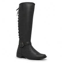 Bota Feminina Montaria Preto Com Cadarço Atrás   Country    Couro de microfibra    Cordão    Montaria  Festa  Ar livre  Feriado  Casamento    Outono Inverno