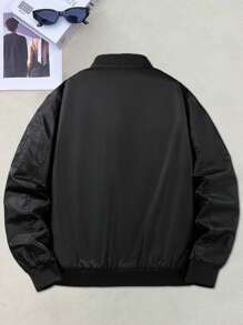 Men's Autumn/Winter Pilot Bomber Jacket, Multi-Pattern Print, Baseball Collar Design, Arm Pockets, Suitable For Casual Daily Commute, Outdoor Sports, Street Fashion, Grunge