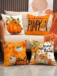 4pcs/1pc Autumn Thanksgiving Themed Pillowcase - Sunflower, Pumpkin, Maple Leaf Design, Modern Style, Happy Autumn Party Decoration Cushion Cover, Used For Room Decoration, Home Decoration, Living Room, Sofa And Bedroom Decoration Cushion Cover | 45 * 45cm | Zipper Closure | Soft And Comfortable Fabric - Durable, Fade Resistant, Machine Washable, Suitable For Home Decoration In Autumn And Thanksgiving, Without Padding