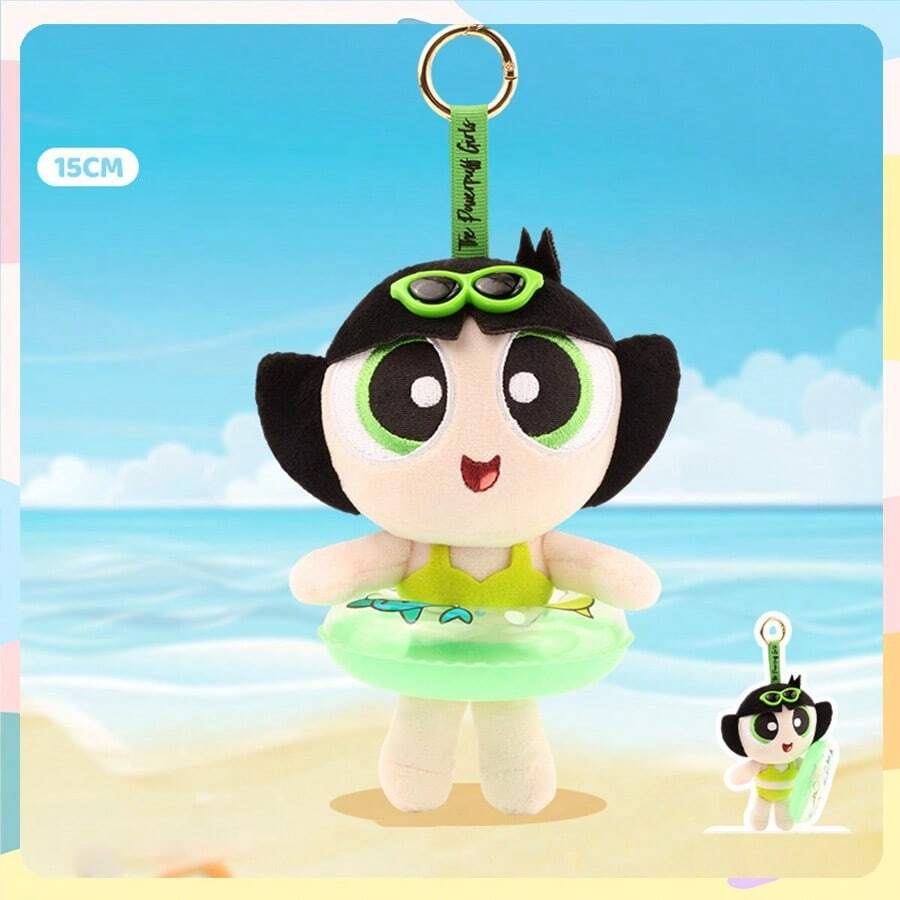 Powerpuff Girls Summer Plush Keychain | Bubbles Buttercup Blossom Beach Vacation Stuffed Toy Hanging Charm | Tropical Vacation Cartoon Character Bag Pendant | Kids Girls Summer Gift | Official Licensed Merchandise - 彩色 - 查看 1