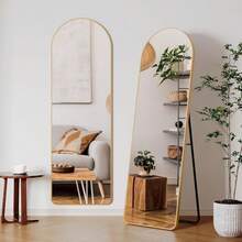 Curved Full Length Mirror With Aluminum Frame Metal Stand Standing Mirror HD Large Wall Mirror With Hook Full Length Mirror Wall Mirror For Living Room Bedroom Dressing Room Bathroom Hallway - Gold - View 1