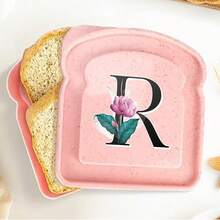 1 pieza Caja de almuerzo portátil con tapa con forma de tostada, caja de sándwich con pan tostado, contenedor de alimentos con patrón de letra creativo, cajas de aperitivos para cocina, picnic al aire libre, caja bento de gran capacidad - Rosa - Ver 36