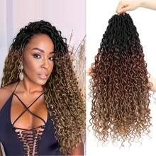 Goddess Locs Crochet Hair 18Inch 8Packs Crochet Locs,Boho Faux Locs With Curly Ends River Hippie Locs Bohemian Locs Crochet Braids(1B/30/27, 18inch(Pack Of 8) - 1B/30/27(8packs) - 查看 2