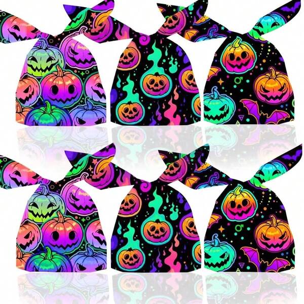 50 Stücke Halloween Geschenktüten, Halloween Tüten für Süßigkeiten im Großpackung, Halloween Kekstüten, Kunststoff Halloween Tüten zum Trick-or-Treating, Partybegünstigungen, Popcorn, Snacks und Kekse mit Kürbis, Gespenst