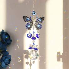 1pc,Evil Eye Crystal Sun Catcher - Optical Prism Rainbow Projection Wind Chime For Entryway Windows, Healing Energy Hanging Ornament With