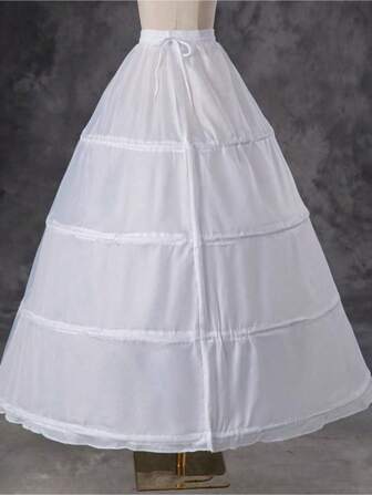 1 st vit underkjol för brud, med fyra stålringar, utan sladd, lämplig för fotostudio eller dansklänning, justerbar midjeband, för halloween och höstkläder för kvinnor