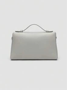 1 pieza Bolso cuadrado de hombro de piel de PU de grano de litchi de unicolor, bolso de mano pequeño para mujeres, adecuado para atuendo de moda diaria y salidas - Gris Claro - Ver 5