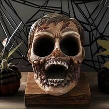 1 PC Resin Skull Statue – Garden, Desktop, Room Decor For Halloween & Day Of The Dead, Resin Craft Artwork, Spooky Atmosphere, Halloween Gift, Collectible Model, Fun Festive Decorative Gift
