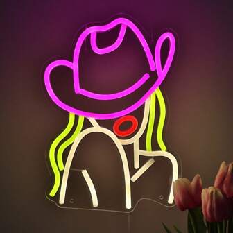 1 pièce Enseigne au néon LED style cowgirl occidental rustique et vibrante - Décoration murale pour maison et bar rétro, chambre/salle de jeux, patio et saloon. Thème western pour fêtes. Valorisez votre espace avec l'esprit du Far West. Cadeau unique pour les amateurs de cowboys. 8,9" x 11,61"