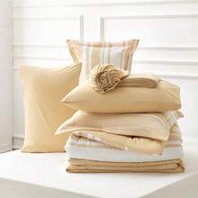 Bed In A Bag Queen Size 7-Piece Yellow White Striped Bedding Comforter Sets All Season Bed Set, 2 Pillow Shams, Flat Sheet, Fitted Sheet And 2 Pillowcases - 黃色 - 查看 9