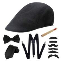 D EXCEED 4/5/6 pièces Accessoires de costume Gatsby des années 1920 pour hommes, tenue de gangster Peaky des années 1920, accessoires de costume Cosplay avec chapeau des années 1920, bretelles, nœud papillon, accessoires de cigare
