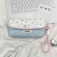 Personalized Quilted Pencil Case, Cute Quilted Aesthetic Stationery Pouch, Colorful Floral Pen Holder, Soft Bag Gift For Girls