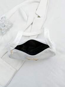 Solid Color Luxury Lightweight Bow Decor Zipper Shoulder Bag, White Bag - White - View 5