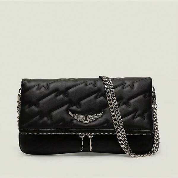 Bolso de hombro retro de moda 2025 con cadena y alas de diamantes brillantes: elegante y casual