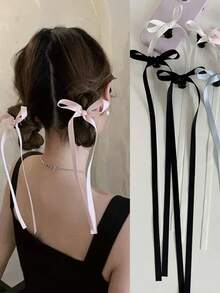 10 件女士涤纶彩色蝴蝶结发夹流苏长尾蝴蝶结发夹蕾丝，优雅，仙女发饰，适合日常使用，扁平爪夹，发夹，发夹 - 彩色 - 查看 8