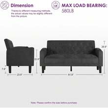 TYBOATLE 62" Wide Loveseat With 2 USB Charging Ports & 2 Cup Holders - 深灰色 - 查看 3