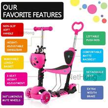 NetHong 5 In 1 Kdis Push Scooter Adjustable Height Removable Seat LED Flashing 3 Wheels - Multicolor - View 9