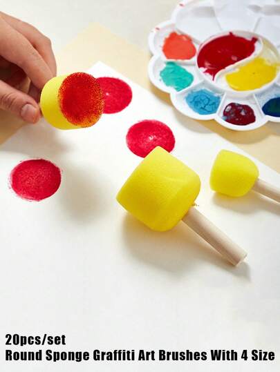 20/30 Stück Set runde Schwammpinsel in 4 Größen, Pinsel mit Holzgriff zum Wegwerfen für DIY Stempel, Graffiti, Malerei, Schwammpinsel, pilzförmiger Schwammstempel, Malwerkzeug Set