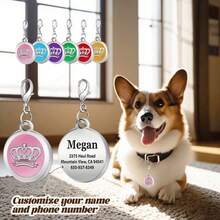 定制狗牌吊坠，个性化猫狗小狗宠物ID名字吊坠，项圈标签吊坠宠物配件皇冠吊坠，送给宠物的完美礼物 - 彩色 - 查看 3