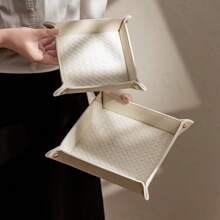 1pc Jewelry Storage Box, Leather Jewelry Tray, Decorative Organizer Tray For Keys, Remote Control, Home Decor, Woven Leather Texture Metal Clasp Design, Multi-Size & Color Options, Suitable For Entryway, Tabletop, Moving For Women Storage Organizer Travel Essentials Back To School Dormitory Storage