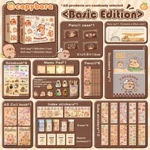 Nuevo set de artículos de papelería con temática de capibara, combinación de herramientas de escritura de alta calidad que incluye cuaderno, marcador de libros y accesorios, material de papel, adecuado para estudio, graduación, diarios y regalos de cumpleaños, recuerdos de fiesta, regreso a la escuela, útiles escolares