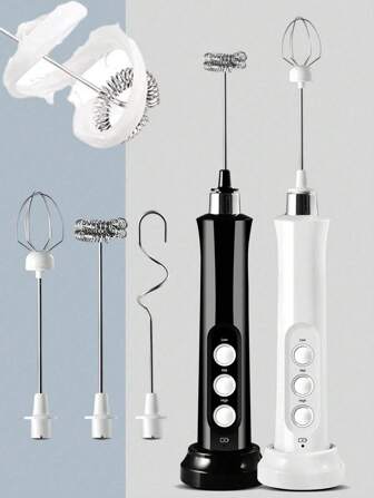 3 合 1 手持式电动奶泡器，带 3 个搅拌器 - USB 可充电，3 速可调泡沫机，适用于咖啡、拿铁、卡布奇诺、蛋糕、鸡蛋、热巧克力 | 便携式饮料搅拌机，搅打奶油、鸡蛋、混合配料，塑料，锂电池供电厨房工具 800mAh