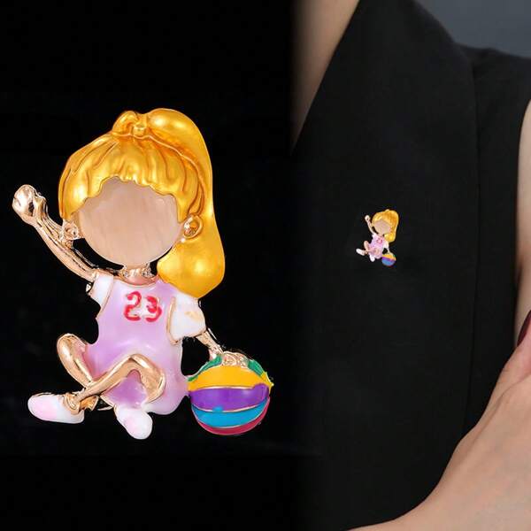 Broche créative en forme de goutte d'huile de joueuse de basketball féminine, un bestseller sur le marché international