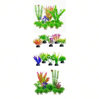 10/14/16Pcs Realistic Artificial Aquatic Plants - PVC Fish Tank Decorations With Bendable Water Grass, Safe For Freshwater & Saltwater Aquarium Landscaping (Colorful Underwater Plants)