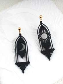 Pendientes con forma de ventana con luna y sol, pendientes versátiles para mujeres