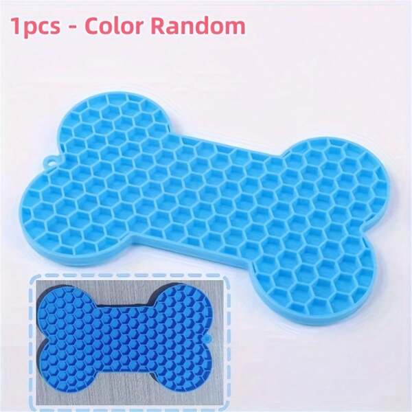 1pc Dog Anxiety Relief Licking Mat - Slow Feeder With Suction Cup For Peanut Butter And Treats - Bone Shaped Pet Licking Mat