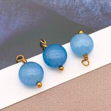 2 piezas Colgantes de piedra natural redondos y planos Encantos de piedra natural de acero inoxidable para hacer pendientes, collares, pulseras y joyería de 9x12mm