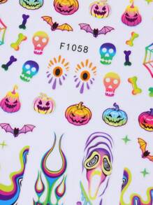 Calcomanías de arte de uñas para Halloween, calabaza degradada, máscaras de horror, diseños adhesivos 3D de telarañas y murciélagos para decorar las uñas (2 hojas)