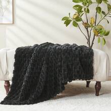 Super Soft King Blanket Pink Premium Silky Flannel Fleece 3D Ribbed Jacquard Lightweight Bed Blanket All Season Use (Pink Ribbed, King(90"X110")) - 黑色 - 查看 6