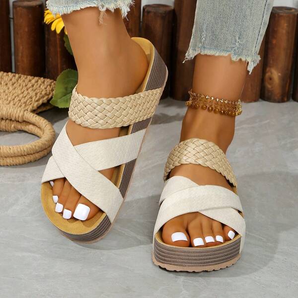 Plus Size Women's Solid Color Open Toe Slip-On Sandals