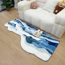 LAKEA Blue And White Ocean Wave Shape Tufted Carpet Plush Fluffy Soft  For Living Room Bedroom Room Carpet Room Direction (31.50X19.69 Inch) - 藍白色 - 查看 3