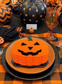 3/6/12pcs Halloween Pumpkin Felt Cup Coasters, Non-Slip Heat-Resistant Mat, Holiday Party Decor