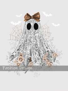 Halloween Cute Lace Ghost Boo DIY Iron-On Heat Transfer Sticker Decal Patch, Suitable For T-Shirts, Sweatshirts, Pillowcases, Fabric, Canvas Bags And Clothing Decoration, Holiday Party Decor, Handmade, 10inch