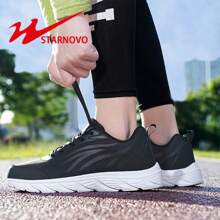 STARNOVO STARNOVO Herrenschuhe, schwarze Lässig Schuhe, Lederoberfläche wasserdichte Laufschuhe mit weicher Sohle, Herren Reiseschuhe