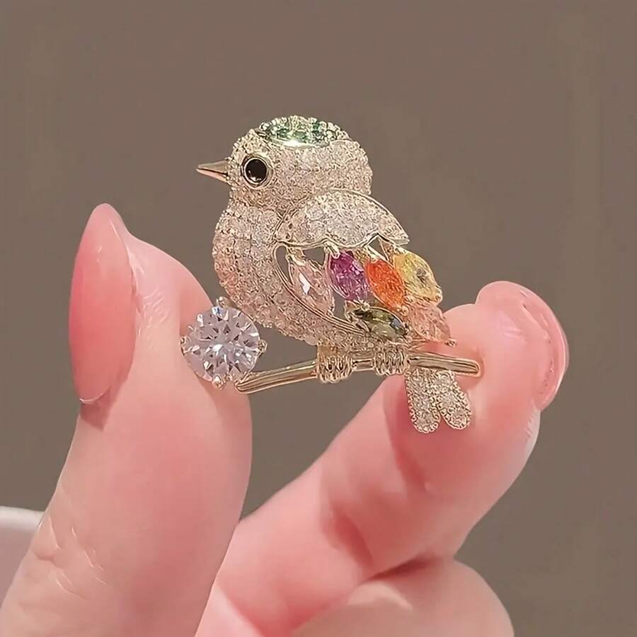 Sparkling Rhinestone Sparrow Shaped Pin, Suitable For Decorating Collars, With Charming Charm - 金色 - 查看 1