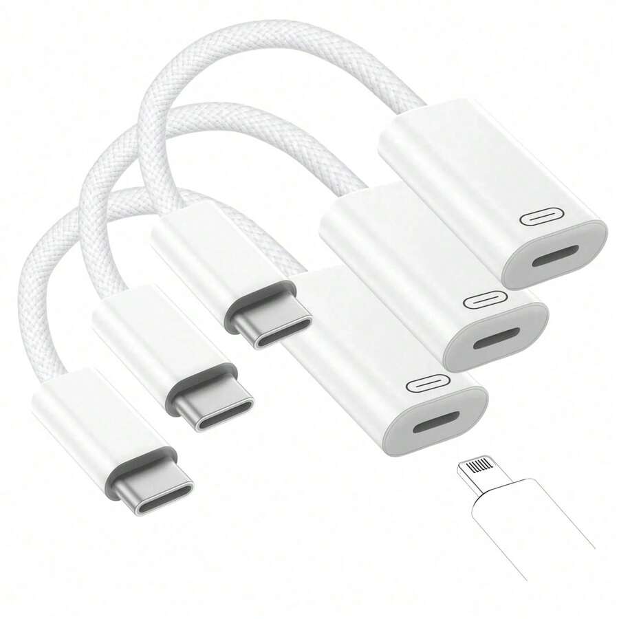 1-3 件 USB-C 转 Apple Lightning 端口适配器，带充电线，兼容 16、15 系列， - 彩色 - 查看 1