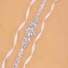 1 chiếc thắt lưng cô dâu đính pha lê thủ công, phần giữa dày hơn và viền hẹp hơn, phù hợp với váy cưới hoặc phụ kiện ngày Valentine. - Bạc - Xem 7