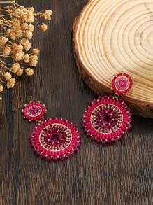 1 par de pendientes con cuentas de estilo festivo, regalos para mujeres, pendientes de cuentas hechos a mano, pendientes bohemios de aro y gota para niñas