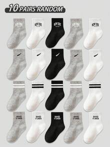 20/10/5 Pairs Kids Sports Socks, Classic Black/White/Gray Children Socks With New York, Good Vibes Letter Patterns, Skin-Friendly Soft Comfortable Breathable Fashionable Casual Crew Socks, Suitable For Back To School, Holidays, Outdoor Sports, Travel, Daily Matching, Random Color Delivery - Multicolor - View 13