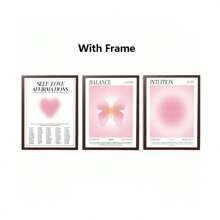 3 pièces - Affiche de gradient d'aura abstrait, art mural spirituel d'affirmation quotidienne rose, peinture sur canevas de papillon, décoration de salle esthétique, cadre en option