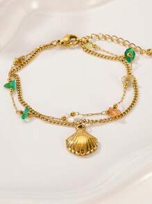 1 pieza Pulsera con dije de concha, pulsera de estilo bohemio de piedra natural para damas