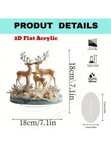 2D, Elegant 2D Acrylic Deer Decor, Blue And Gold Base, Suitable For Home, Bedroom, Dining Room Decoration, Tabletop Display, Animal Theme, Multipurpose Use, Battery Free