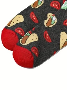 1/3/5 Pairs Of Men Crew Sock, Funny Taco Food Pattern Socks, Soft Breathable Novelty Socks, Ideal Gift For Men For Christmas Halloween Holiday - Multicolor - View 6