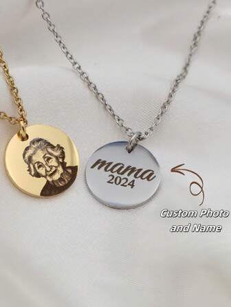 1 pieza Collar con colgante circular de foto grabada con texto personalizado | Collar de cruz de acero inoxidable con texto manuscrito personalizado | Collar de cruz circular con foto conmemorativa | Regalo personalizado | Collar de amigo | Collar hecho a mano | Collar personalizado | Regalo de aniversario | Regalo personalizado | Regalo para madre | Regalo para novia | Collar minimalista | Regalo de cumpleaños | Regalo de boda | Regalo conmemorativo | Collar de foto grabada personalizado, Glamour de Año Nuevo