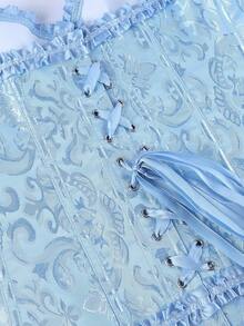 紧身胸衣束胸衣，经典紧身胸衣露肩甜美合身骨架紧身衣，荷叶边腰部束腰露背塑身衣，适合化妆舞会、万圣节 - 淺藍色 - 查看 6